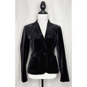 Womens Gap Black Deep Purple Velvet Blazer Size 2 Vintage Y2K Fitted Academia
